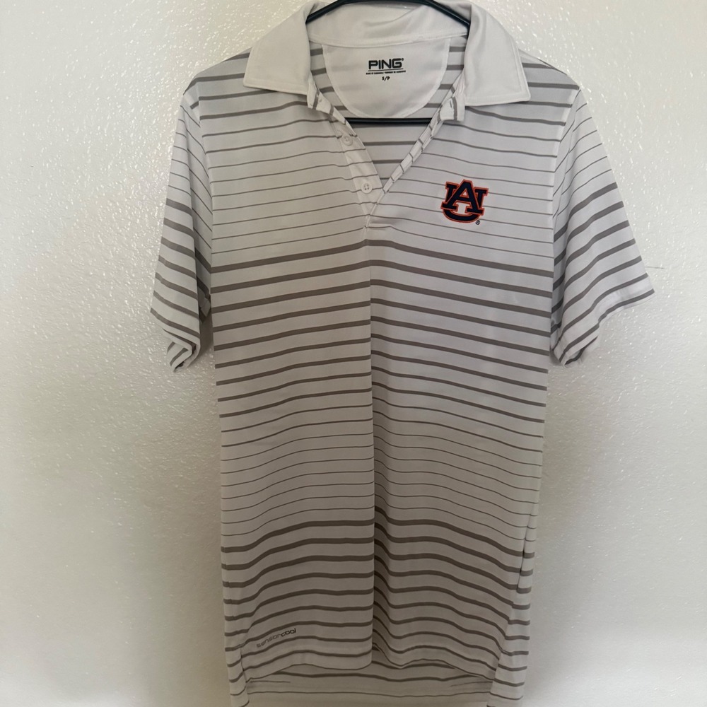 Auburn Tigers NCAA X Ping Golf White Striped SensorCool Polo Men's Size Small
